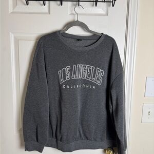 Plus Size SHEIN Dark Gray Los Angeles Crewneck Sweater